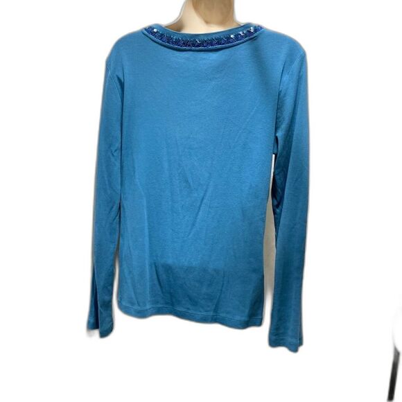 TALBOTS Beaded Jeweled Bling Neckline Lightweight Sweater Womens Medium Petite - Picture 6 of 9